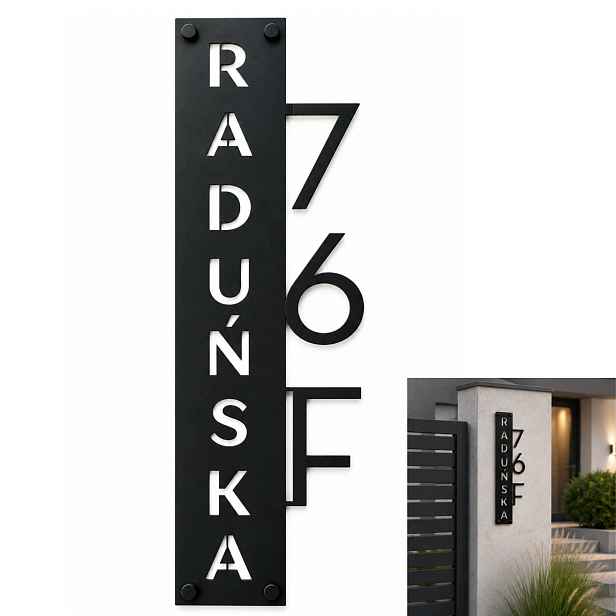 Adresní štítek Číslo domu Ulice Metalová Černá Ral 9005