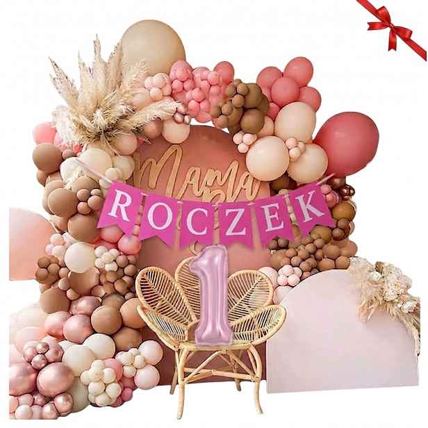 Balónková Girlanda Ve Stylu Boho Na Ráček Nápis ČÍSLICE1 Rose Gold Dívka