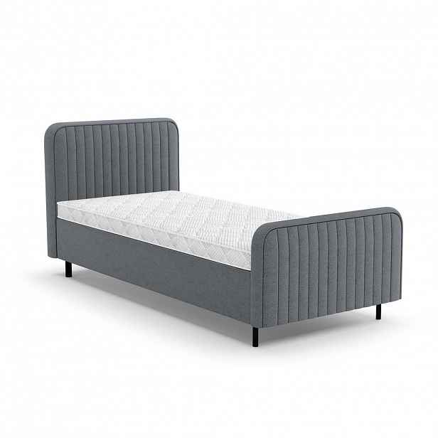 Beautysofa ČALOUNĚNÁ POSTEL Lami 90x200, jednolůžko s úložným prostorem a pěnovou matrací 10 cm, tmavě šedá