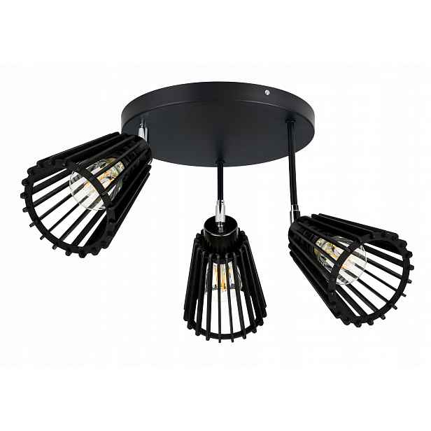Černá stropní lampa stropní svítidlo, pohyblivý lustr, vysoký, dřevo, pyramida, eko