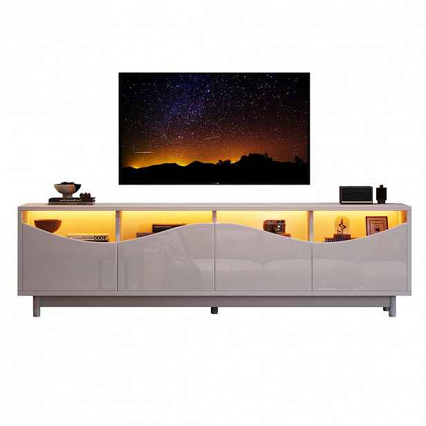 FLIEKS KOMODA POD TELEVIZI 175 cm Zakřivený Design Bílý Lesk LED Sklo