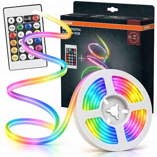 Led páska Neon Hadice Elastická Dekorativní 23W Rgb IP44 5m Dálkový Ovladač Osram