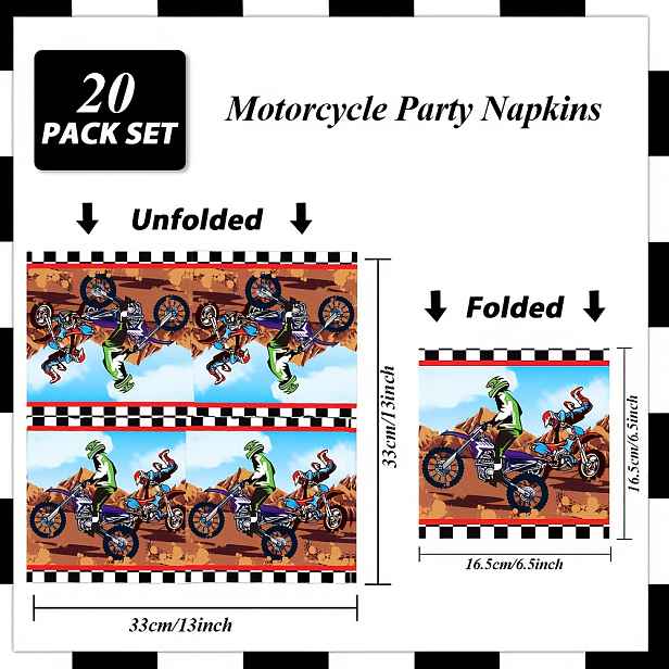TEMU 20ks/sada, Motocyklové Závodní Narozeninové Ubrousky na Oslavu, 13x13 Palců, Dekorační Ubrousky pro Čajový Večírek a Domácí Použití – Vhodné pro