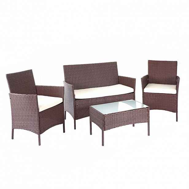 MCW POLY-RATTAN SADA Hnědá, krémově bílá