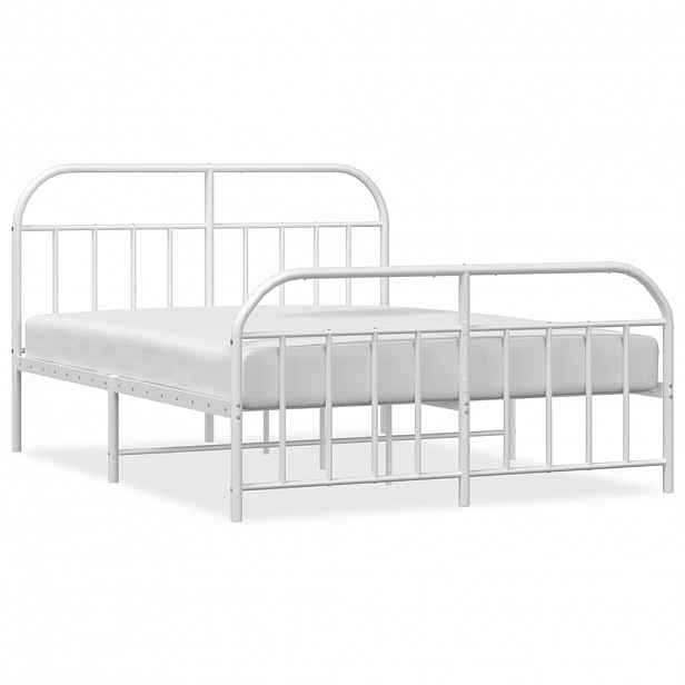 vidaXL Kovový rám postele s hlavovým a nožním čelem bílý 183 x 213 cm