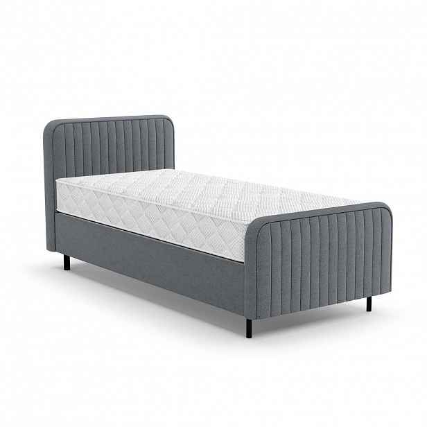Beautysofa ČALOUNĚNÁ POSTEL Lami 90x200, jednolůžko s úložným prostorem a taštičkovou matrací 20 cm, tmavě šedá