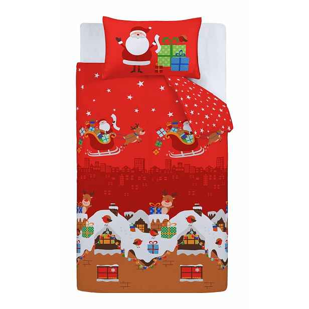 Červené dětské povlečení do postýlky 120x150 cm Santa's Christmas Presents – Catherine Lansfield
