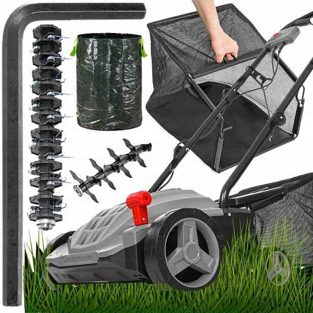 Elektrický Provzdušňovač Vertikutátor Trávy 4V1 Regulace 30L Koš 2500W