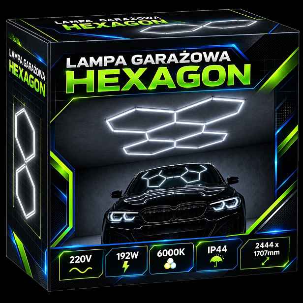 Led lampa Hexagon 192W 6500K Stropní garáž Dílna Detailing 244x171cm