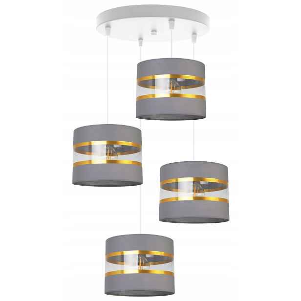 Závěsná Stropní Lampa Lustr Glamour Stínidlo Zlaté Pruhy Šedá Do Obývacího Pokoje