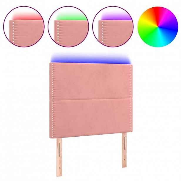 vidaXL Čelo postele s LED růžové 90x5x118/128 cm samet