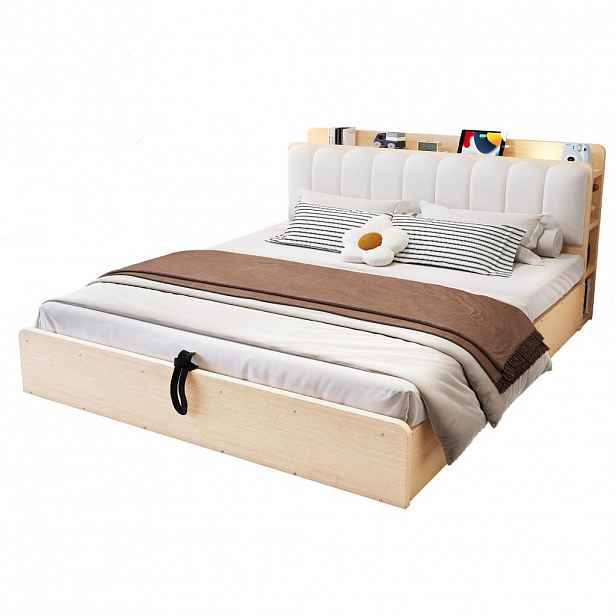FLIEKS DŘEVĚNÁ POSTEL 180x200cm Úložná USB Čelo Dřevo