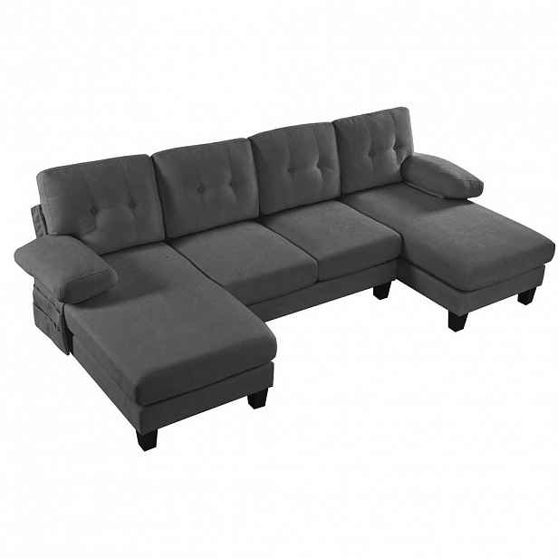 Modfu SEDACÍ souprava do U z chenille 268x84x128 cm šedá s oboustrannou lenoškou, odnímatelnými područkami