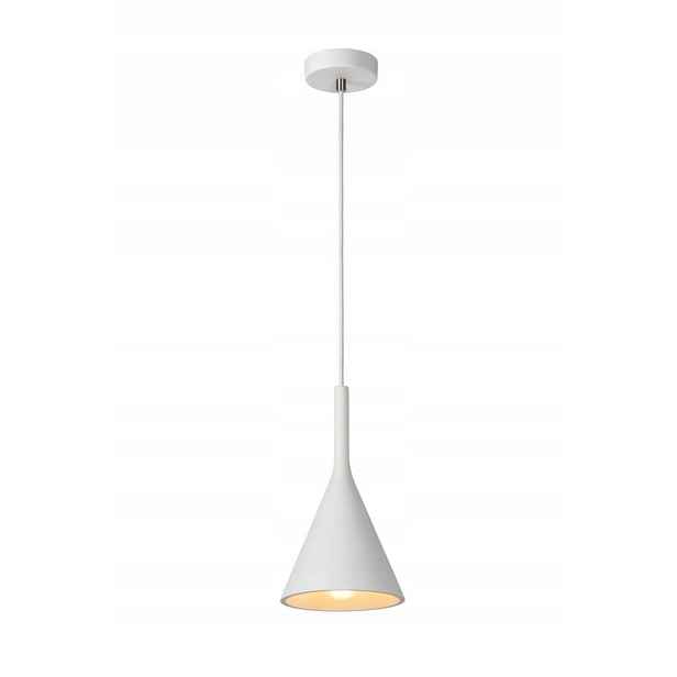Závěsná sádrová lampa bílý kužel nad stolem ostrovní jídelní deska Lucide