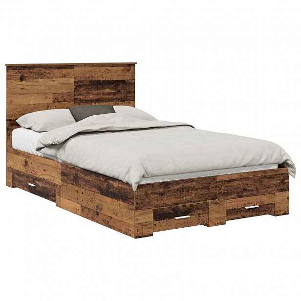 vidaXL Rám postele s čelo Staré dřevo 120 x 190 cm Kompozitní dřevo