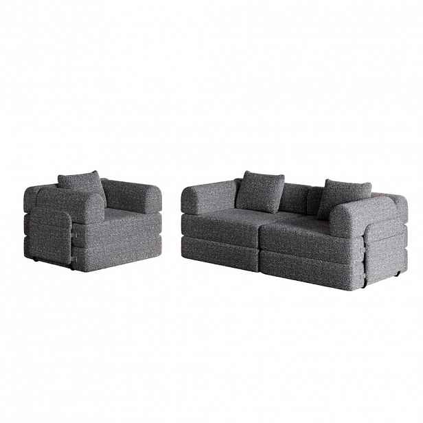 Modfu ROZKLÁDACÍ křeslo z žinylky 274x183x70 cm šedé 2 v 1 s úložným prostorem v područce a ocelovou konstrukcí