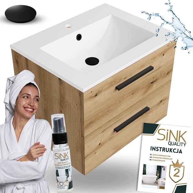 Koupelnová Skříňka S Umyvadlem 60, Dřevěná, Závěsná, S Zásuvkami, Sada 8V1++
