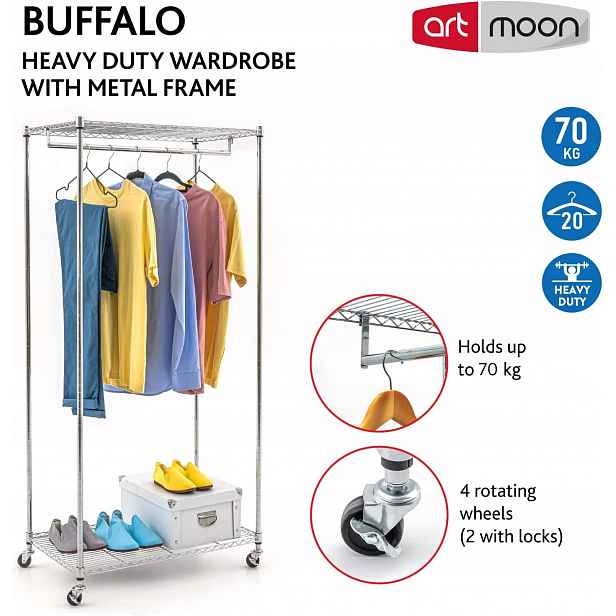 Mobilní věšák na oblečení, stabilní skříň na kolečkách Art Moon Buffalo