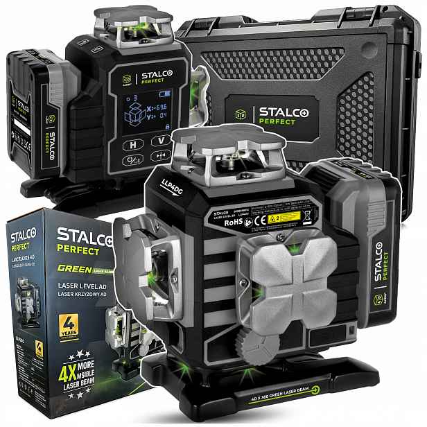 Sada Laserů 4D Křížový Stalco LLP4DG Zelená Bluetooth Dálkové Ovládání Baterie