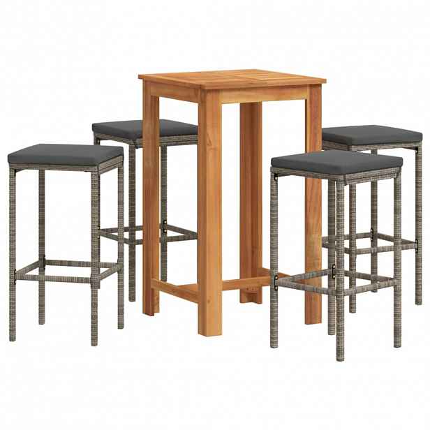 vidaXL 5dílný zahradní barový set šedý masivní akácie a polyratan