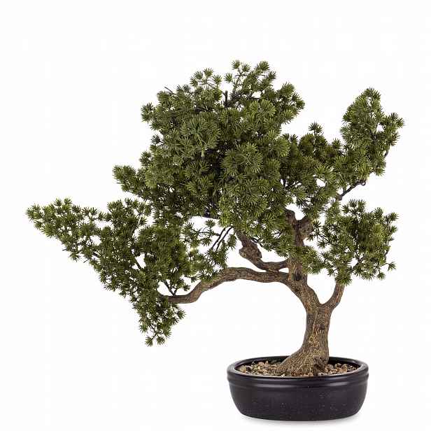 Dekorativní zelená rostlina v květináči, hnědá umělý květ stromek bonsai