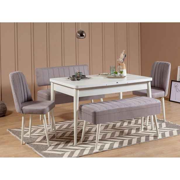 Jídelní set s rozkládacím stolem a židlemi (5 kusů) Vina 0701 - 4 - White, Grey