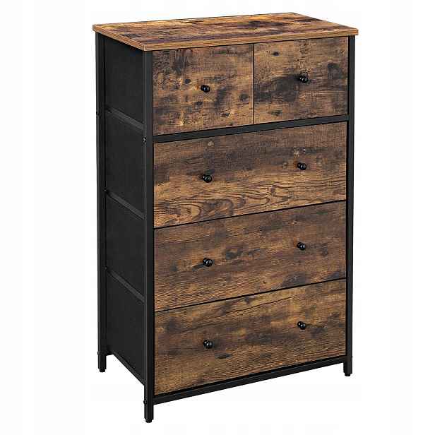 Komoda s zásuvkami rustikální hnědá 56x93x30 cm 5 zásuvek 3 velké 2 malé matné