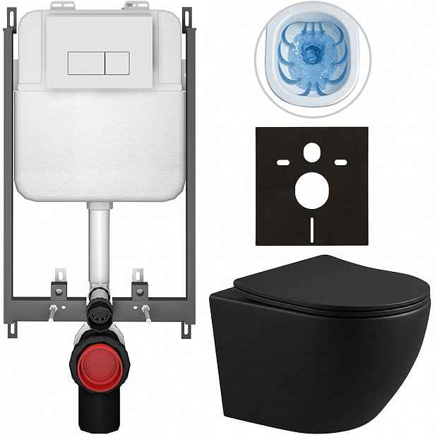 Kompletní WC set Basic/Cesso - černá matná - WC tlačítko Modulo/Bílá - pro zazdění - 49x36 cm - 8050BD86361