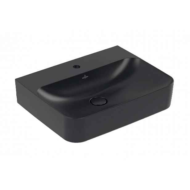 Villeroy & Boch Finion - Umyvadlo 60x47 cm, skrytý přepad, otvor pro baterii, CeramicPlus, Pure Black 41686CR7
