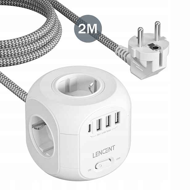 Ochranná Lišta Proti Přepětí 8v1 4 Zásuvka 3 Usb-a 1 Usb-c