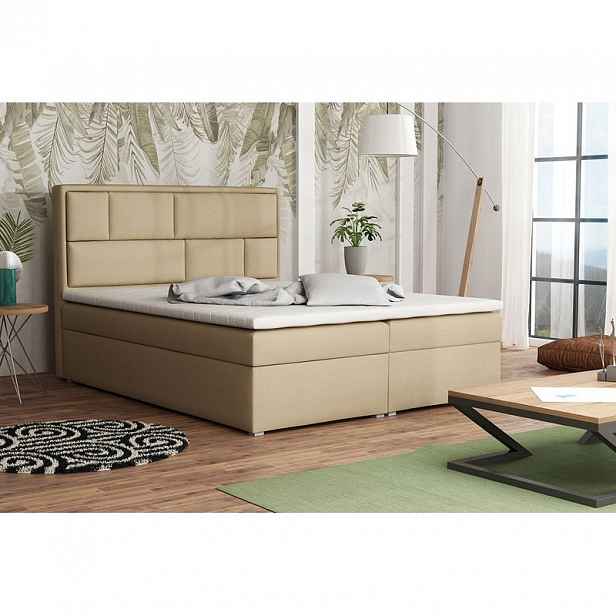 Boxspringová manželská postel s úložným prostorem 180x200 IVENDORF 1 - béžová + topper ZDARMA
