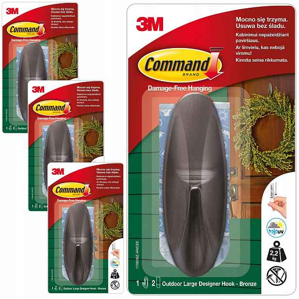 Samolepící háčky Command Vnější na věnec 4ks, vrtání 2,2 kg