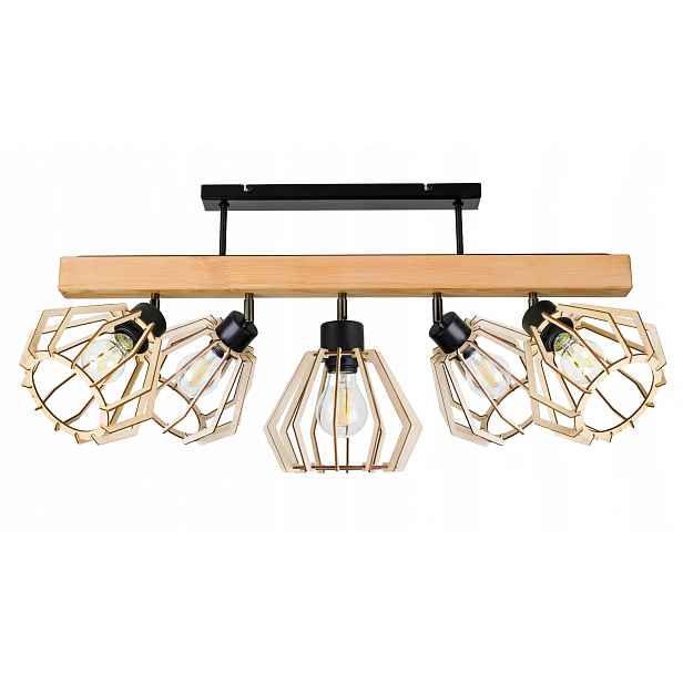 Dřevěná stropní lampa Lustr Stropní Svítidlo Loft Černá na 5x Klosz E27