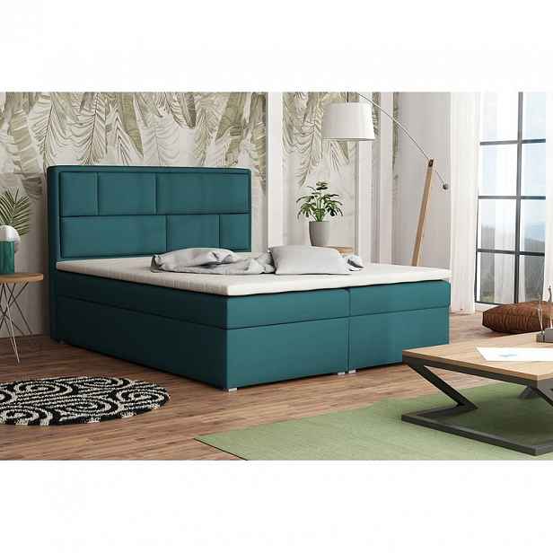 Boxspringová manželská postel s úložným prostorem 180x200 IVENDORF 1 - modrá + topper ZDARMA