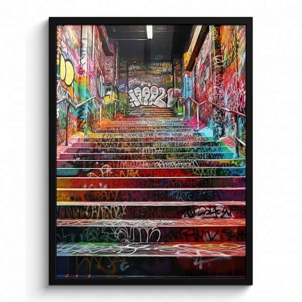 MuchoWow PLAKÁT V RÁMU Schody - Graffiti - Barvy - Umění 60x80 cm