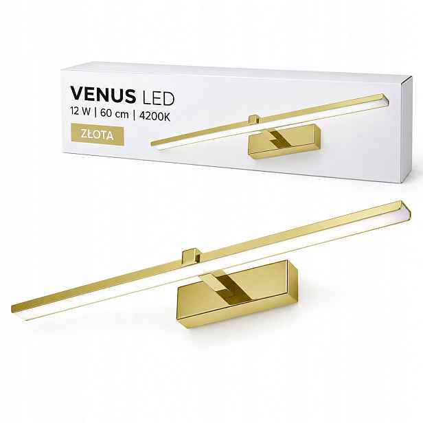 Nástěnná lampa Venus 12W 60 cm zlatá Led 4200K 840lm IP44 do ložnice