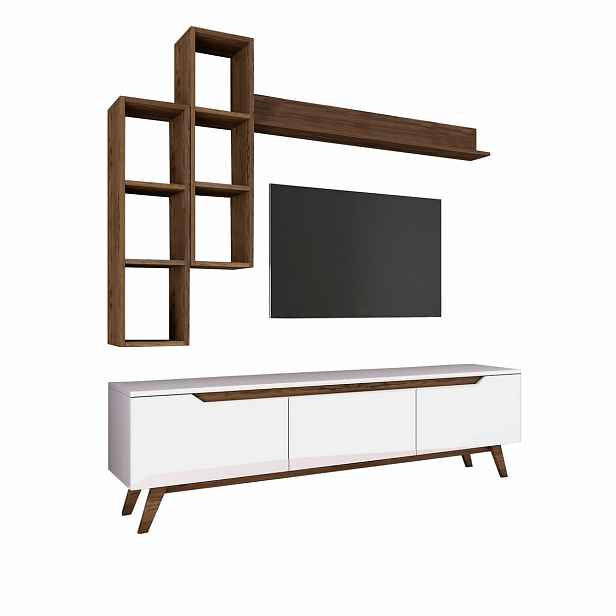 Televizní stěna Mia Walnut and White