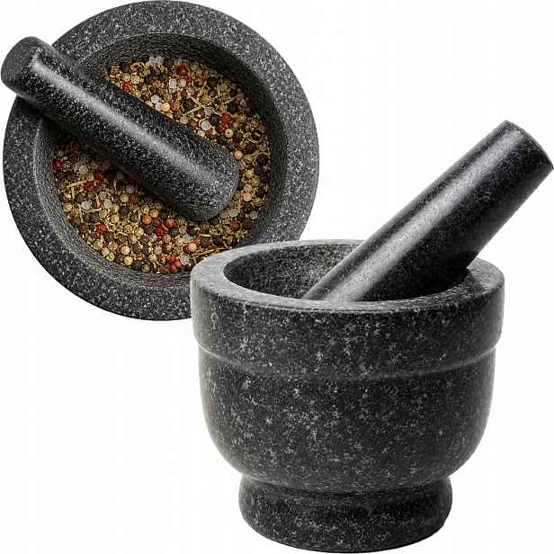 Kuchyňský hmoždíř Granitový Kamenný s paličkou Průměr 11,5 cm Emro