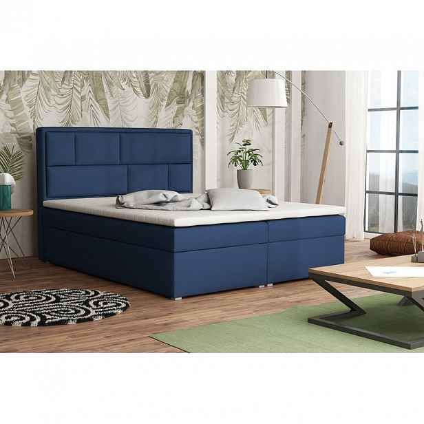 Boxspringová manželská postel s úložným prostorem 180x200 IVENDORF 1 - tmavá modrá + topper ZDARMA