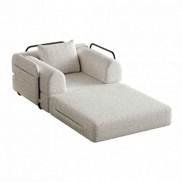 Modfu ROZKLÁDACÍ jednokřeslo ze ženilky 181x94x50 cm khaki s úložným prostorem v područce