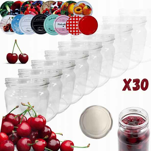 Sklenice 425 ml 30 Kompletů s Víkem sklenice na paštiku, džemy, houby 82 mm