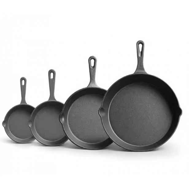 Sada Pánví 4x Pánev Těžká Litinová 30, 25, 20, 16 cm. Indukce Plyn