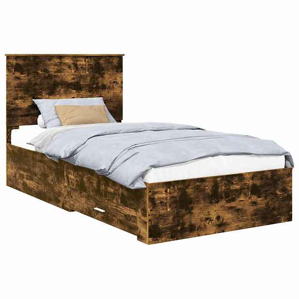 vidaXL Rám postele s čelo Kouřový dub 100 x 200 cm Kompozitní dřevo