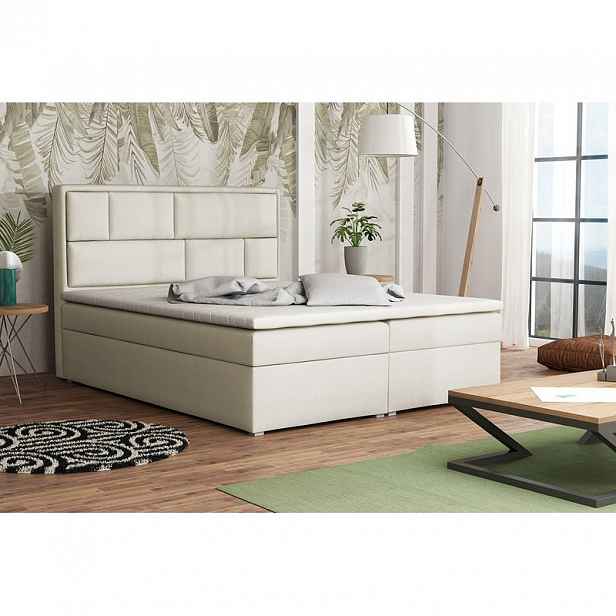 Boxspringová manželská postel s úložným prostorem 180x200 IVENDORF 1 - krémová + topper ZDARMA