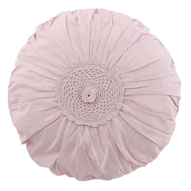 Fialkový bavlněný kulatý polštář s krajkou Lace violet - Ø 39*12cm J-Line by Jolipa