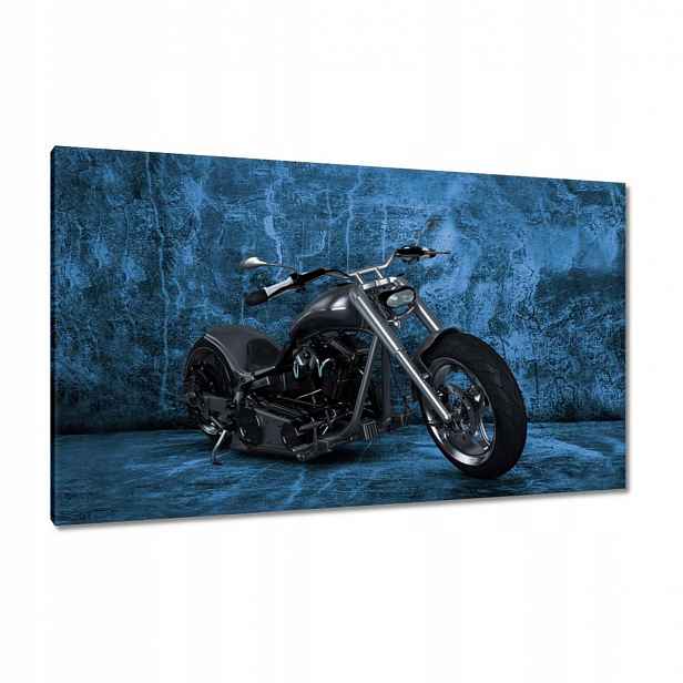 Obrazy 120x70 Modrá stěna Motocykl