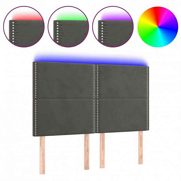 vidaXL Čelo postele s LED tmavě šedé 144x5x118/128 cm samet