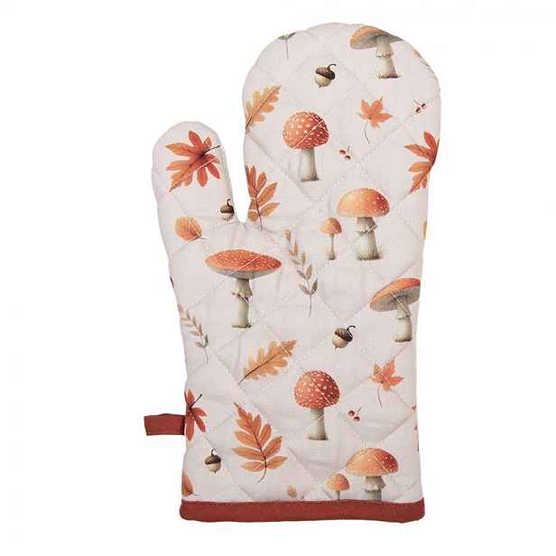 Béžová chňapka rukavice s listy a muchomůrkami Autumn Leaves - 18*30 cm Clayre & Eef