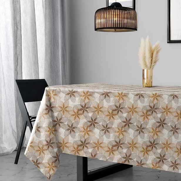 Cerata Tlustá Premium Ubrus Na Polyesteru Béžová Hnědá Květy Brokat 140x500