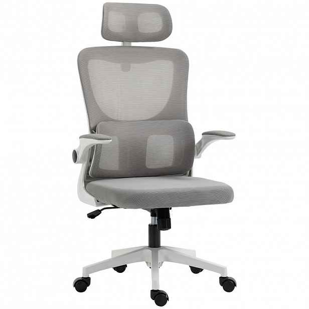 SHOPENTRA OTOČNÁ židle, síťovina, šedá, ergonomická, bederní opěrka, houpací funkce